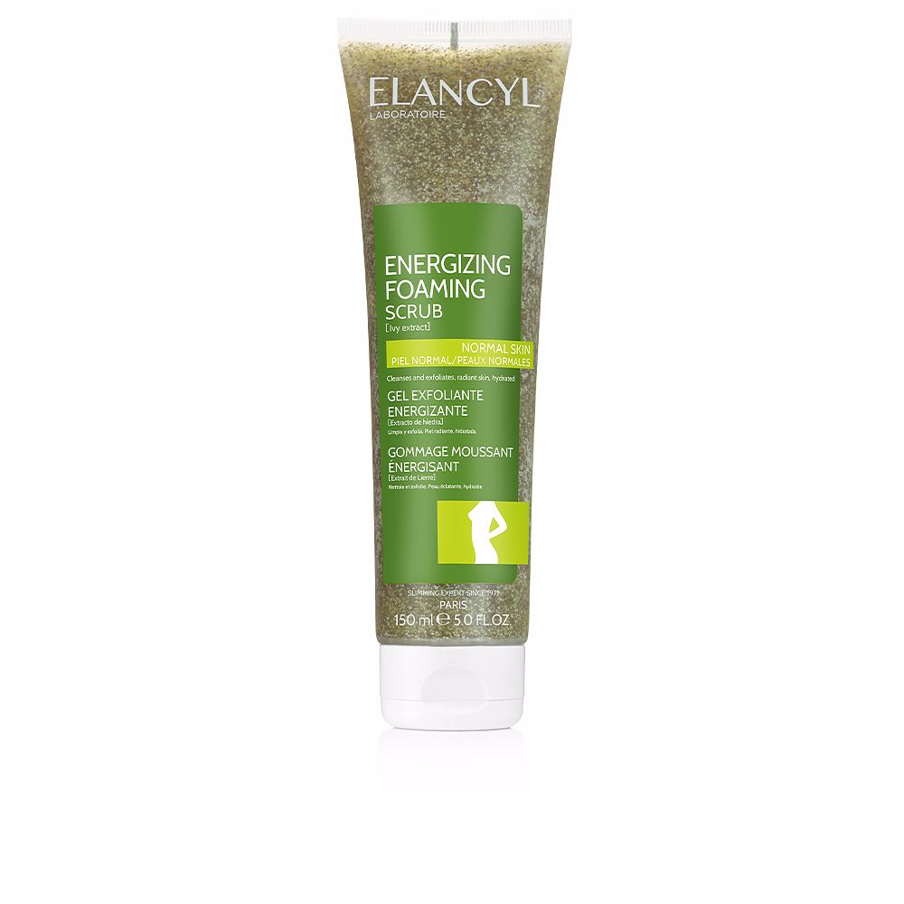 150 ml exfoliating shower gel with visible plant scrub particles and ivy extract