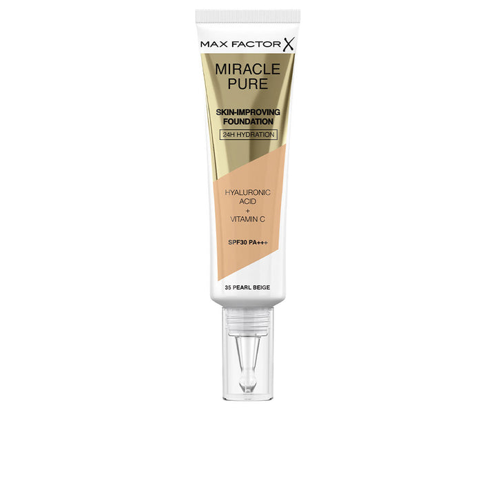 30 ml tinted SPF30 foundation bottle in shade 35 Pearl Beige, luminous finish
