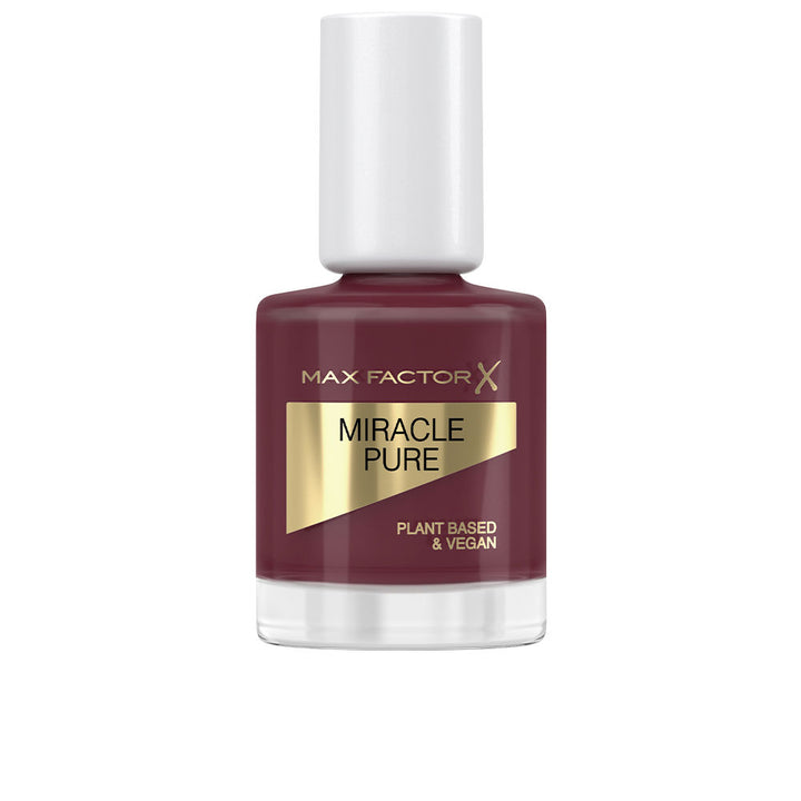 Deep garnet nail polish bottle, 12 ml, curved vegan brush visible