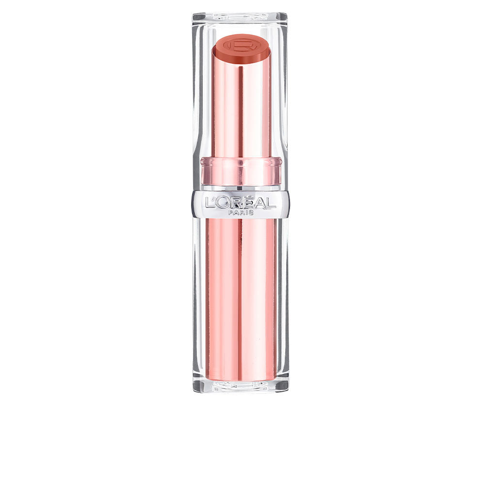 Tinted balm stick in warm brown shade with glossy finish, 3.8 g