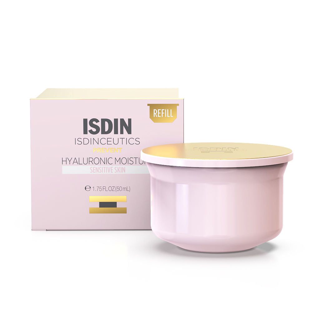 50 g refillable jar of lightweight hyaluronic cream for sensitive skin, pale packaging