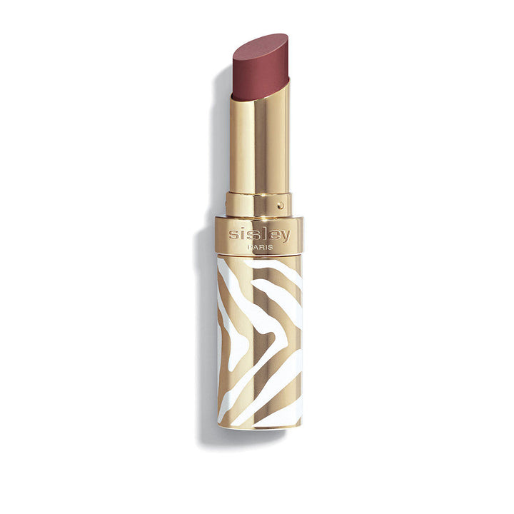 Refillable glossy lipstick in sheer cocoa, zebra‑striped white and gold case, 3.4 g, Unisex
