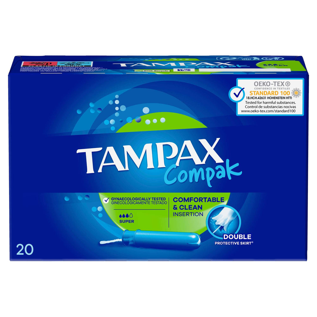 Box of 20 retractable plastic-applicator tampons, Super absorbency