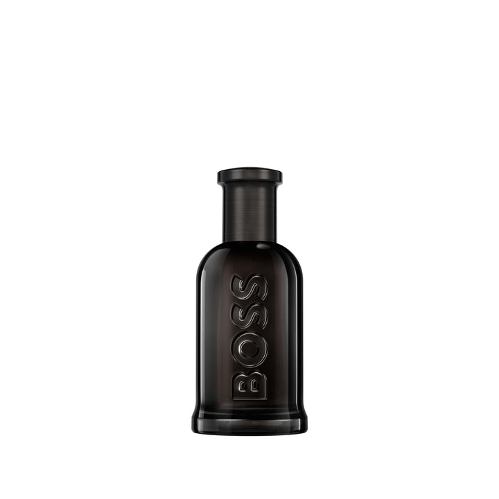 50 ml clear bottle of woody amber eau de parfum for the Man, amber liquid