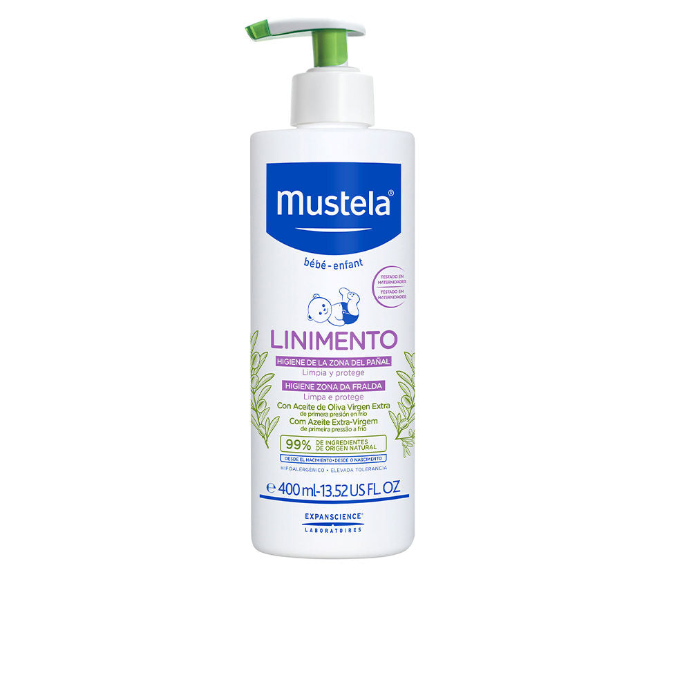 Mustela baby diaper area cleanser bottle, gentle olive oil formula for newborn skin