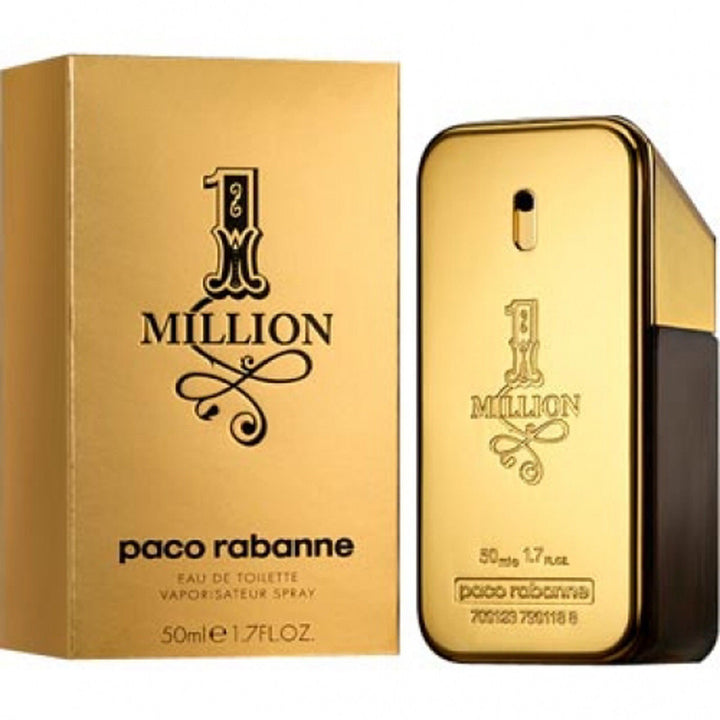 Gold bar-shaped 50 ml eau de toilette bottle, citrus and woody notes indicated