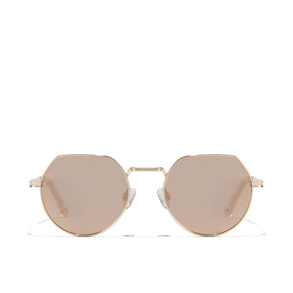 Rose‑gold round polarized sunglasses with fluted bridge and mirrored lenses, Unisex