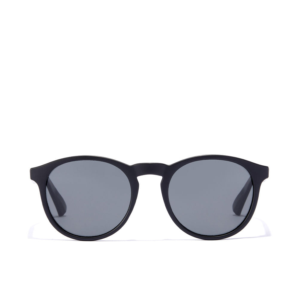 Rounded black polarised sunglasses with acetate frame and microfibre pouch, Unisex
