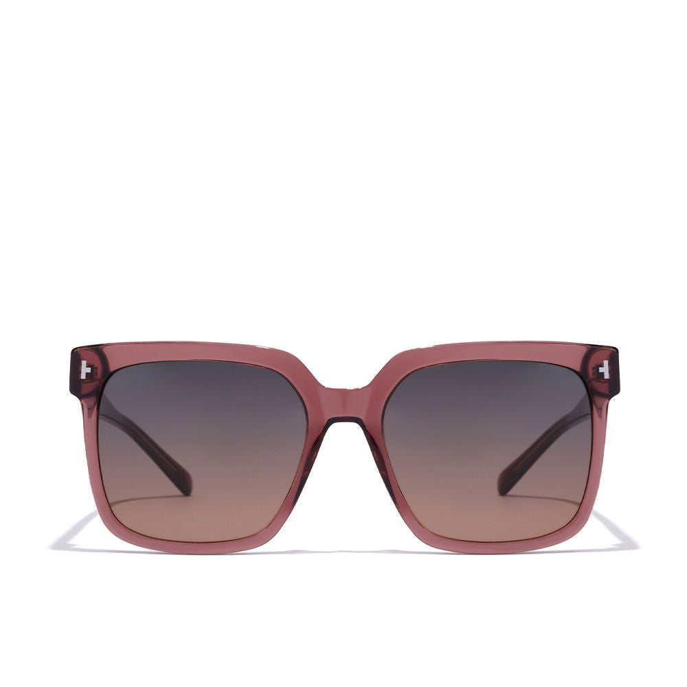 Raspberry pink oversized square sunglasses with gradient grey-pink lenses, acetate frame