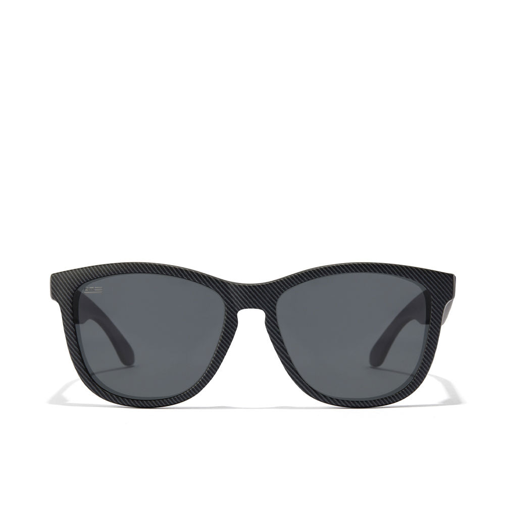 Black square polarised nylon sunglasses on neutral background, Unisex 54 mm lenses