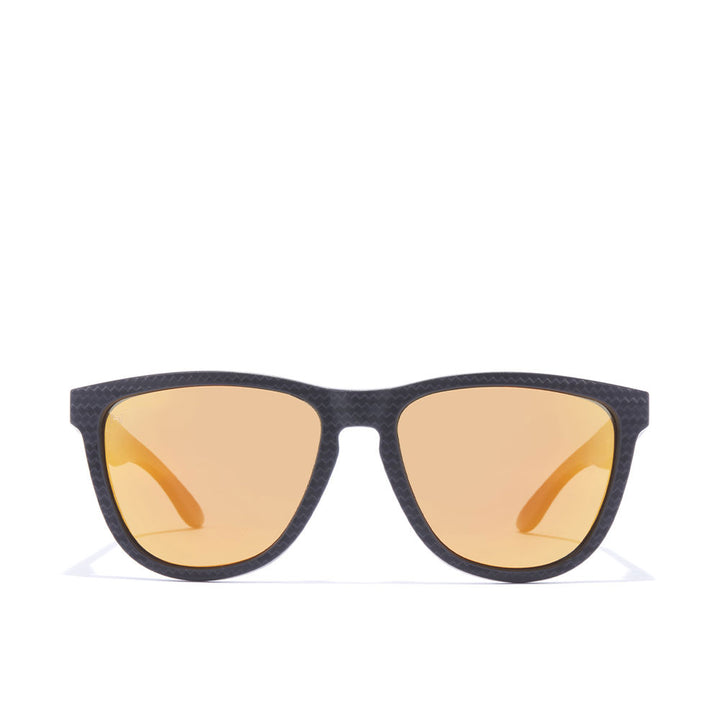 Black square sunglasses with diagonal carbon-effect and blue mirrored polarised lenses