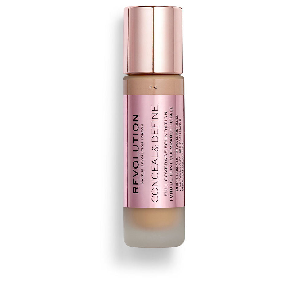 Glass bottle foundation F10 shade, semi-matte, applicator visible, 23 ml