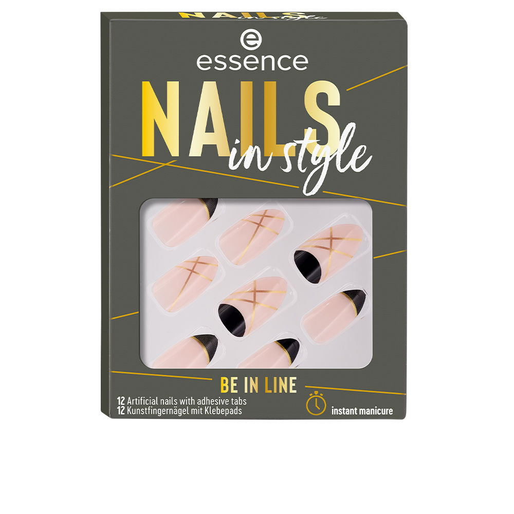 Set of 12 soft square press‑on nails in muted beige with adhesive tabs