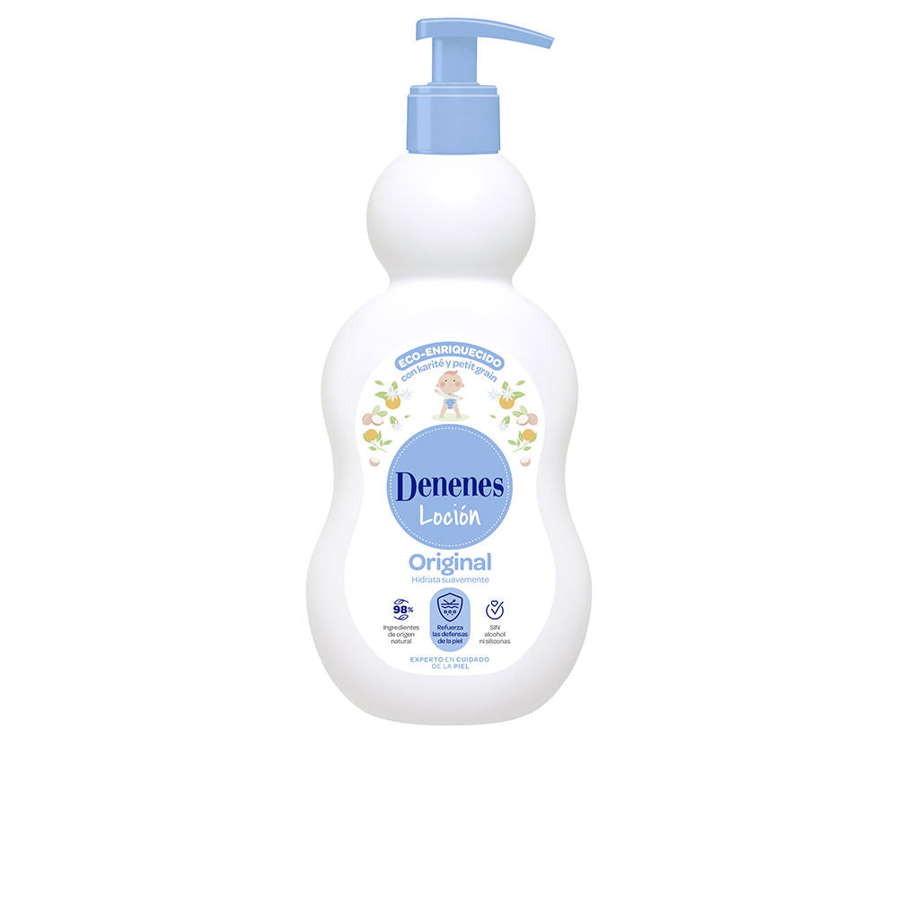 Bottle of Denenes baby lotion with shea butter and petitgrain for gentle hydration