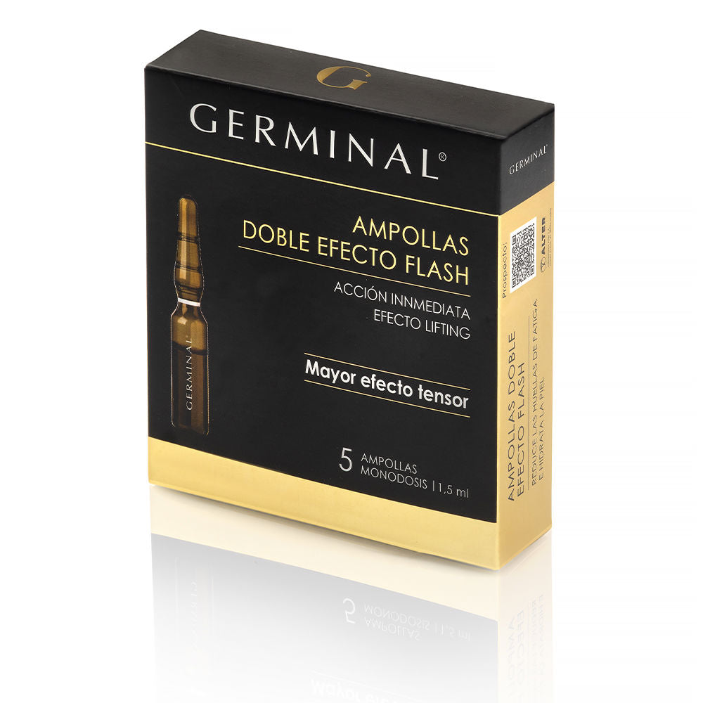 Row of single-dose 1.5 ml ampoules for instant lifting and radiance, glass vials