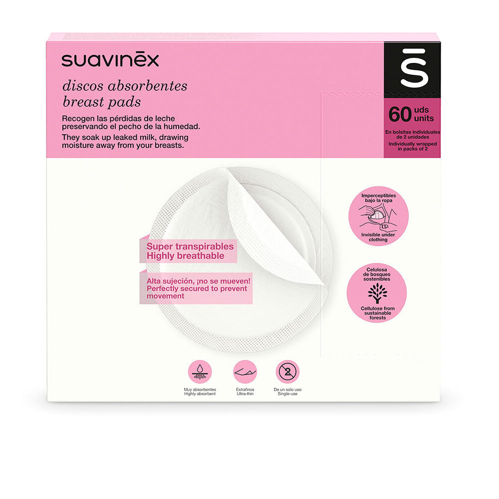 Pack of Suavinex ultra-thin four-layer disposable nursing pads, 60 individually wrapped pieces