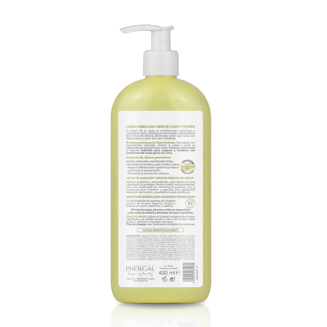 400 ml clear anti-dandruff shampoo bottle, natural ingredients, pump dispenser