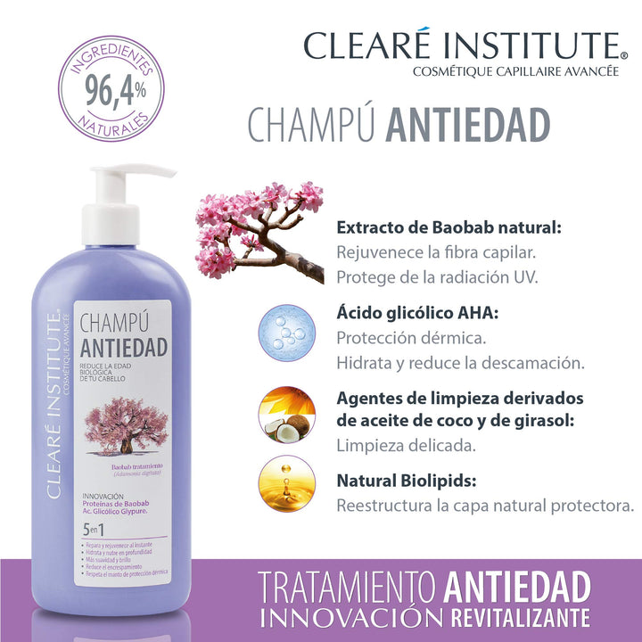 400 ml baobab anti‑age shampoo bottle, neutral label, women hair care