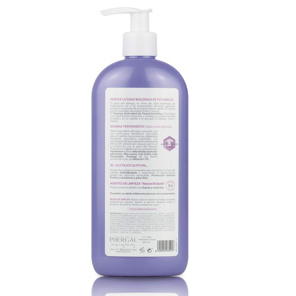 400 ml baobab anti‑age shampoo bottle, neutral label, women hair care