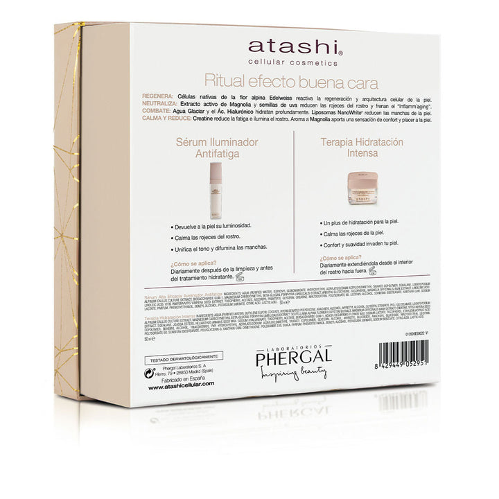 Atashi regenerative facial treatments set in elegant containers, for hydration and luminosity