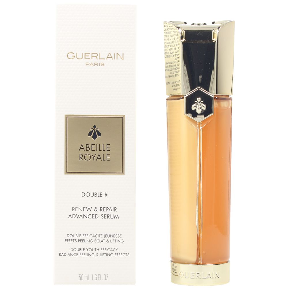Glass 30 ml dual-phase serum bottle with golden honey-colour liquid