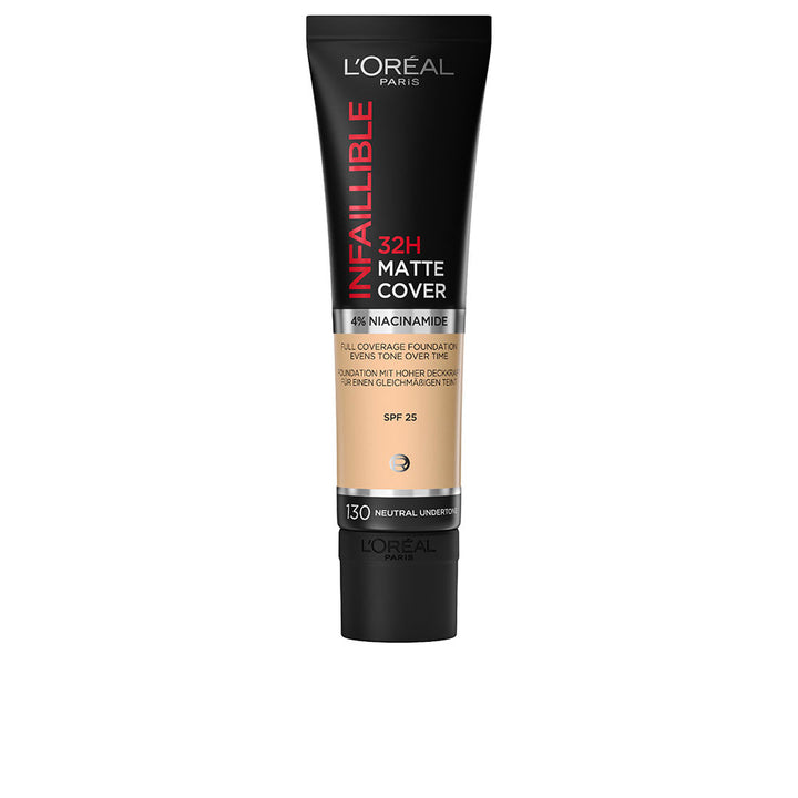 30 ml tube of long‑wear matte liquid foundation, shade 130 Neutral Undertone