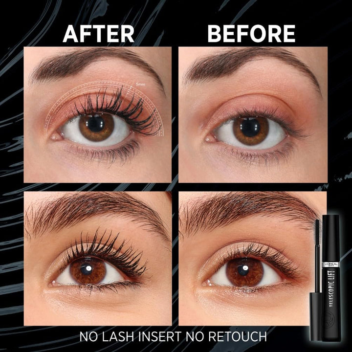 Tube of extra black lengthening mascara with tapered brush, 10 ml