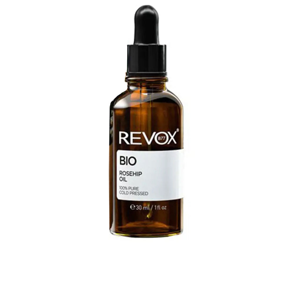 30 ml amber bottle of rosehip seed facial oil, lightweight texture