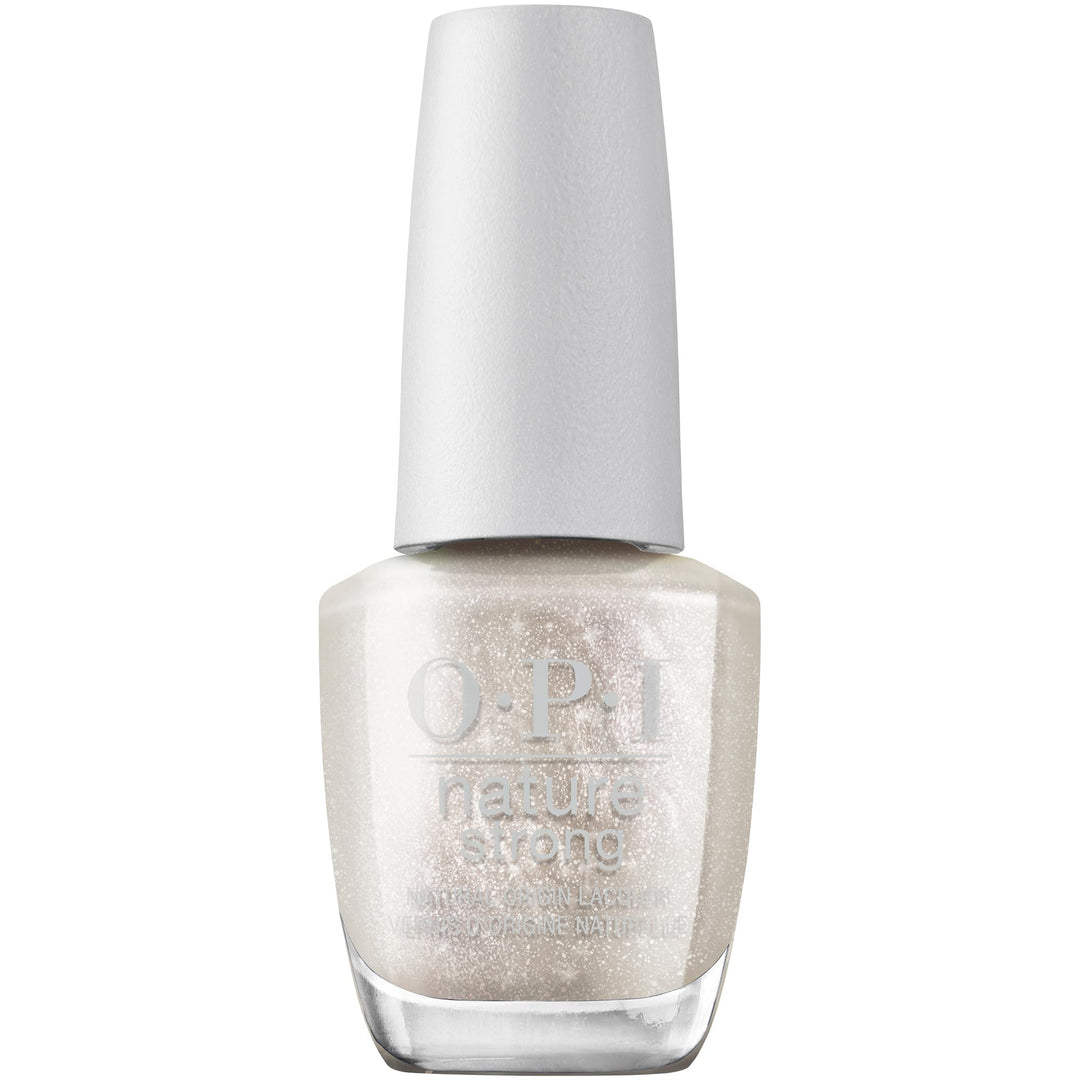 15 ml glass bottle of Glowing Places natural-origin nail lacquer, glossy warm pink