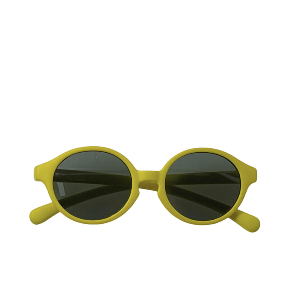 Round yellow baby sunglasses, polarised lenses, flexible TPE frame, 0–2 years