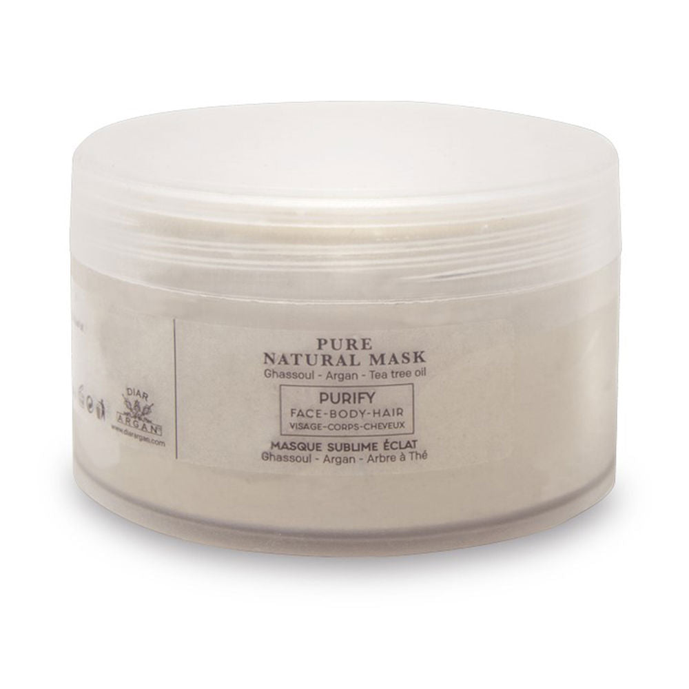 Jar of beige argan and ghassoul clay mask, 200 ml, Unisex skincare