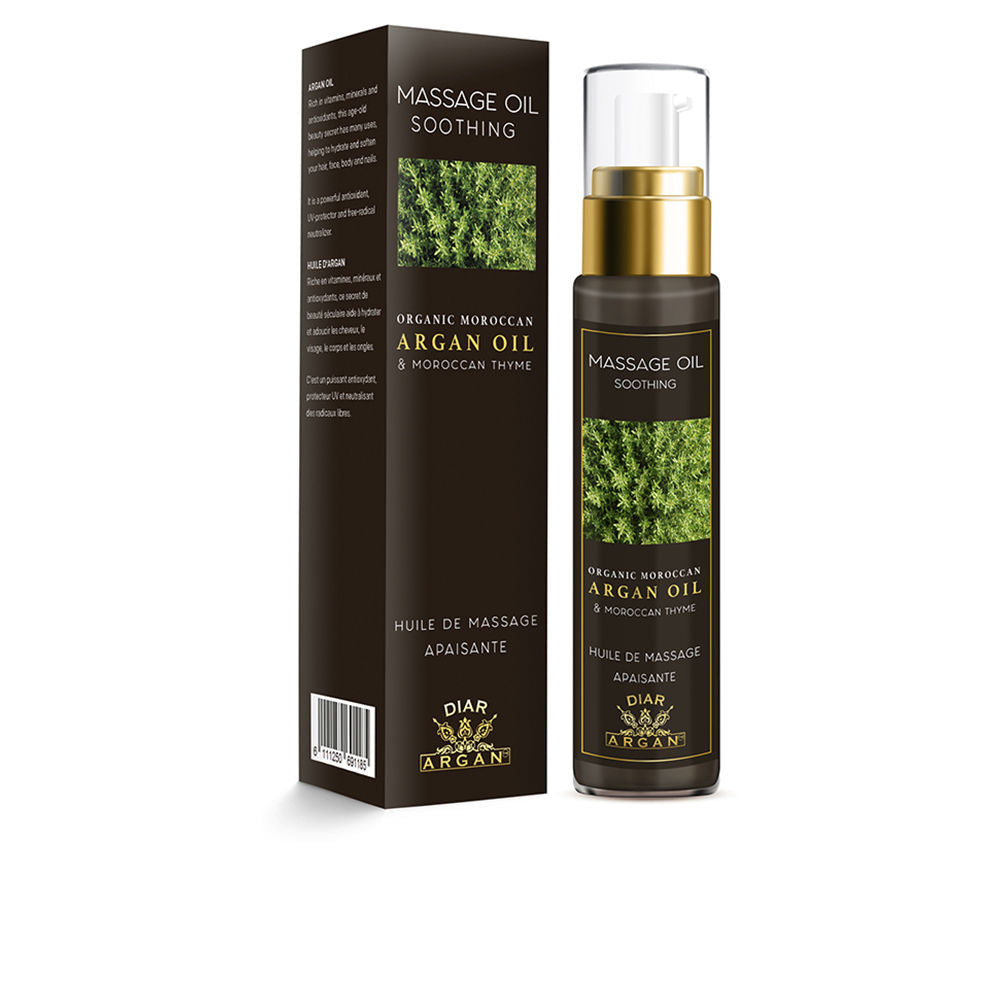 Glass bottle of argan massage oil, labelled, 50 ml, natural oils blend
