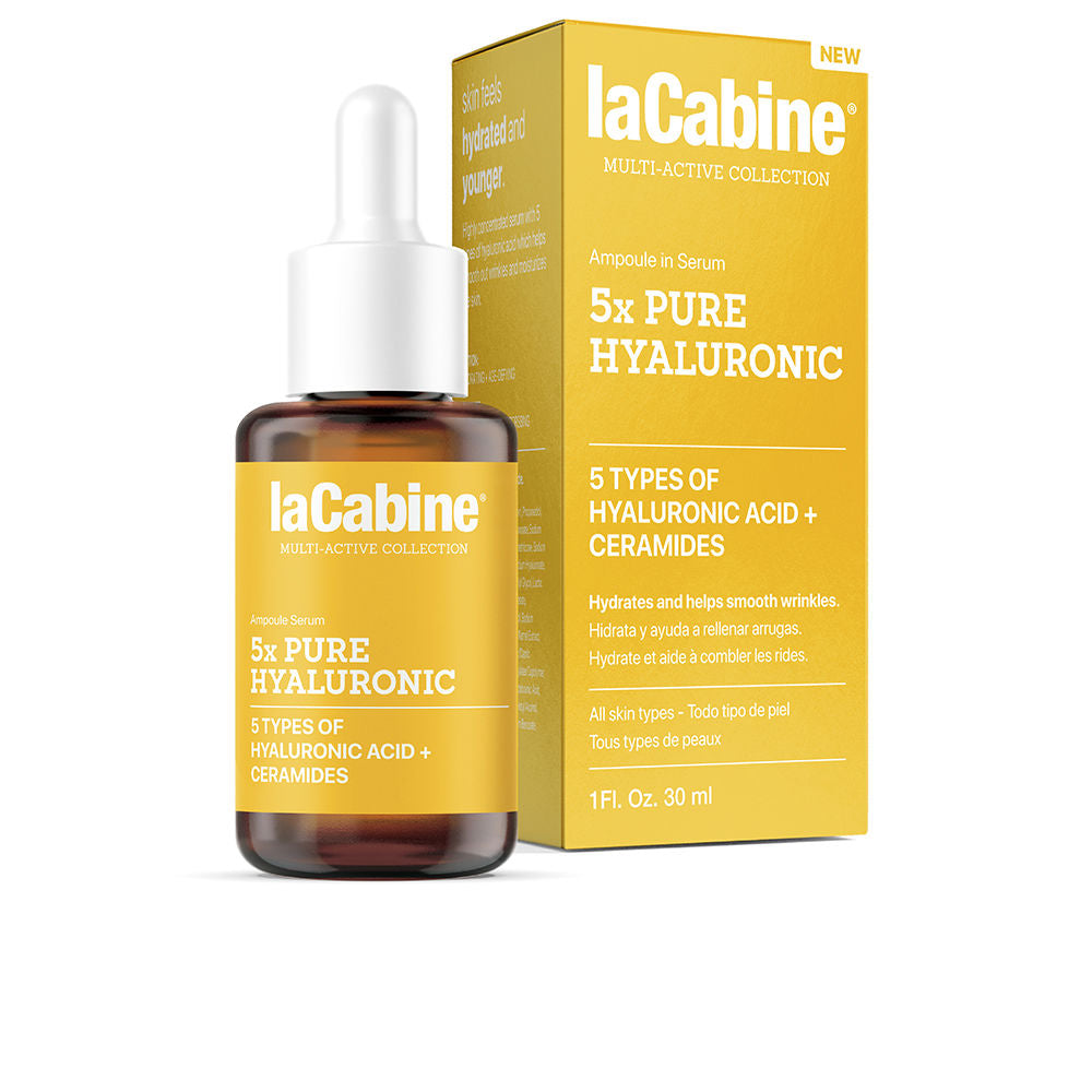 Clear glass bottle of hyaluronic serum, 30 ml, translucent gel serum