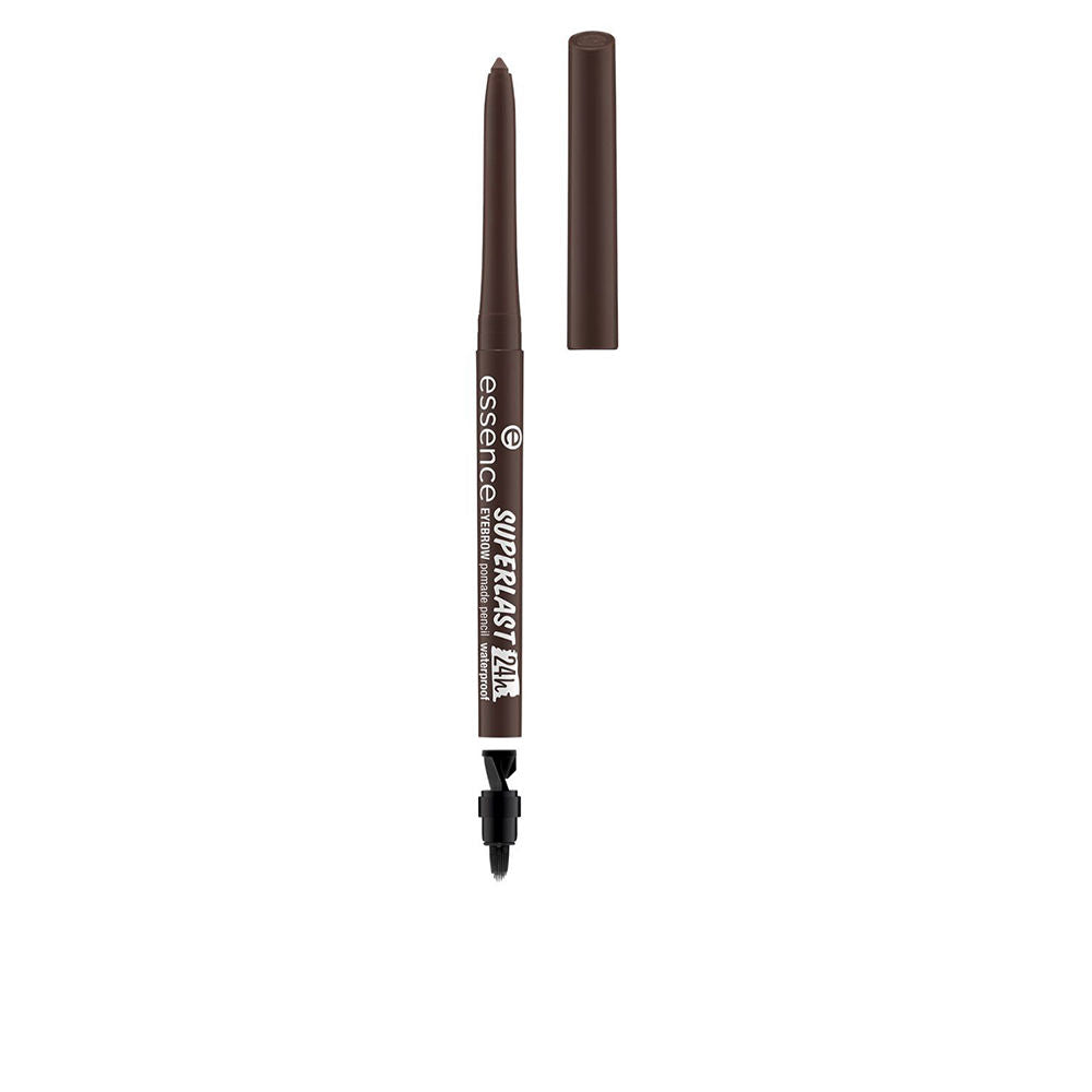 Slim cool brown brow pencil with silicone brush cap and built‑in sharpener