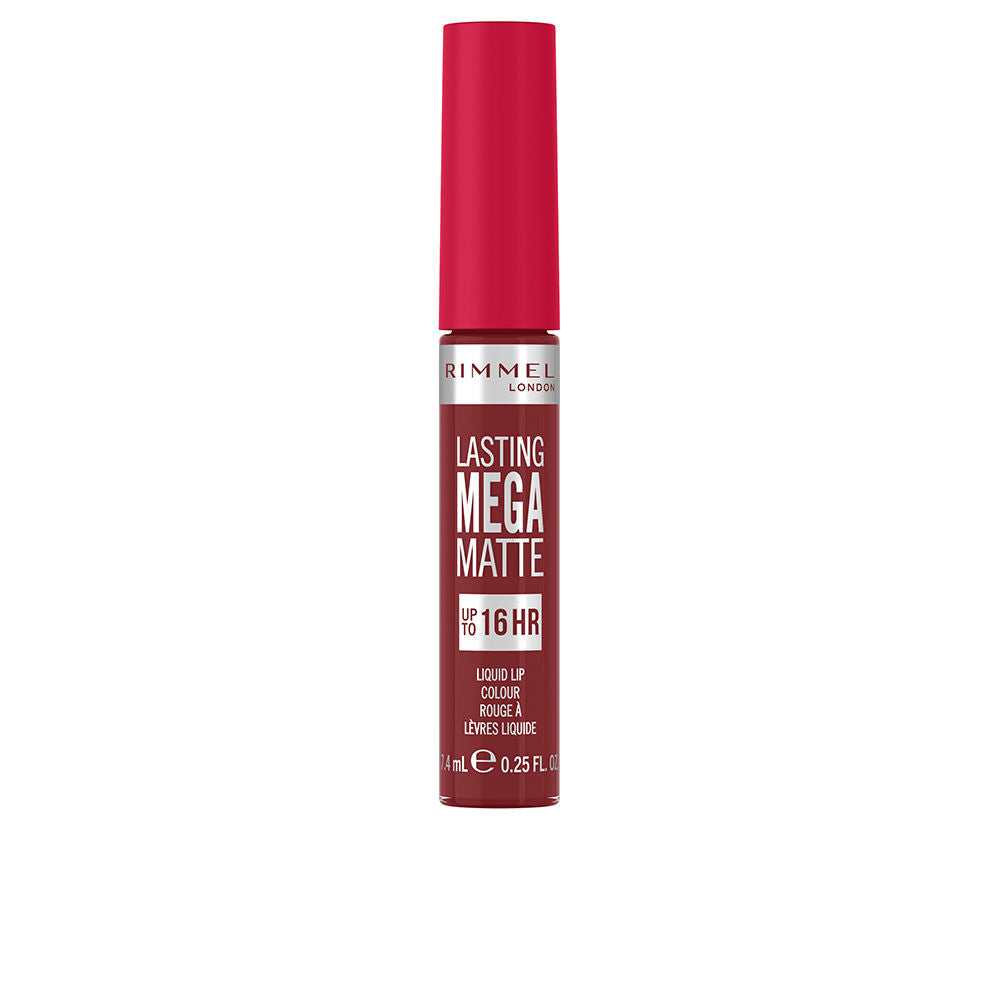 Matte liquid lipstick tube with slim wand, deep ruby shade, 7.4 ml