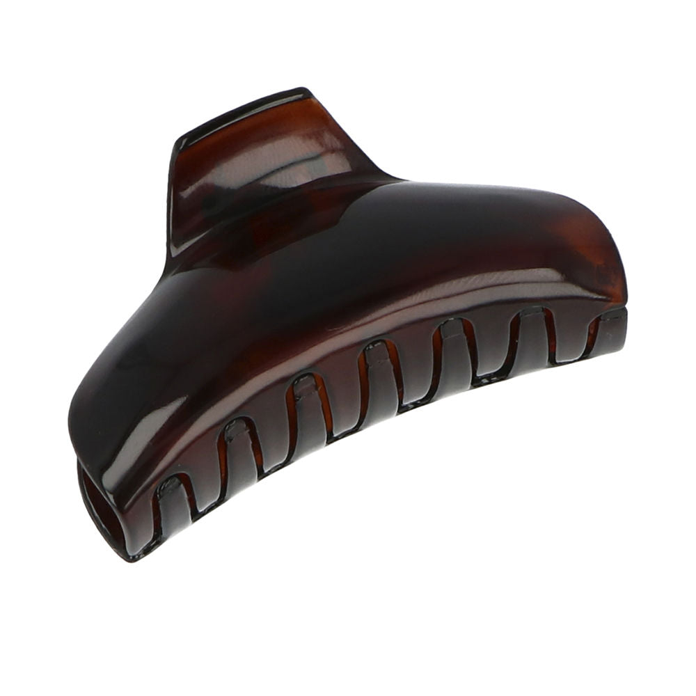 Brown curved shell-style hair clip, 7 cm long, acetate with metal spring