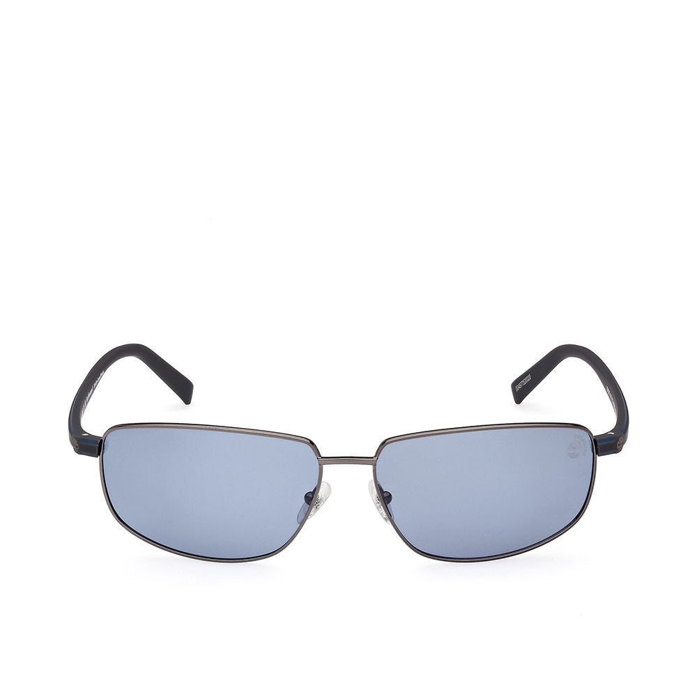 Silver metal rectangular sunglasses with grey polarised lenses, 65 mm