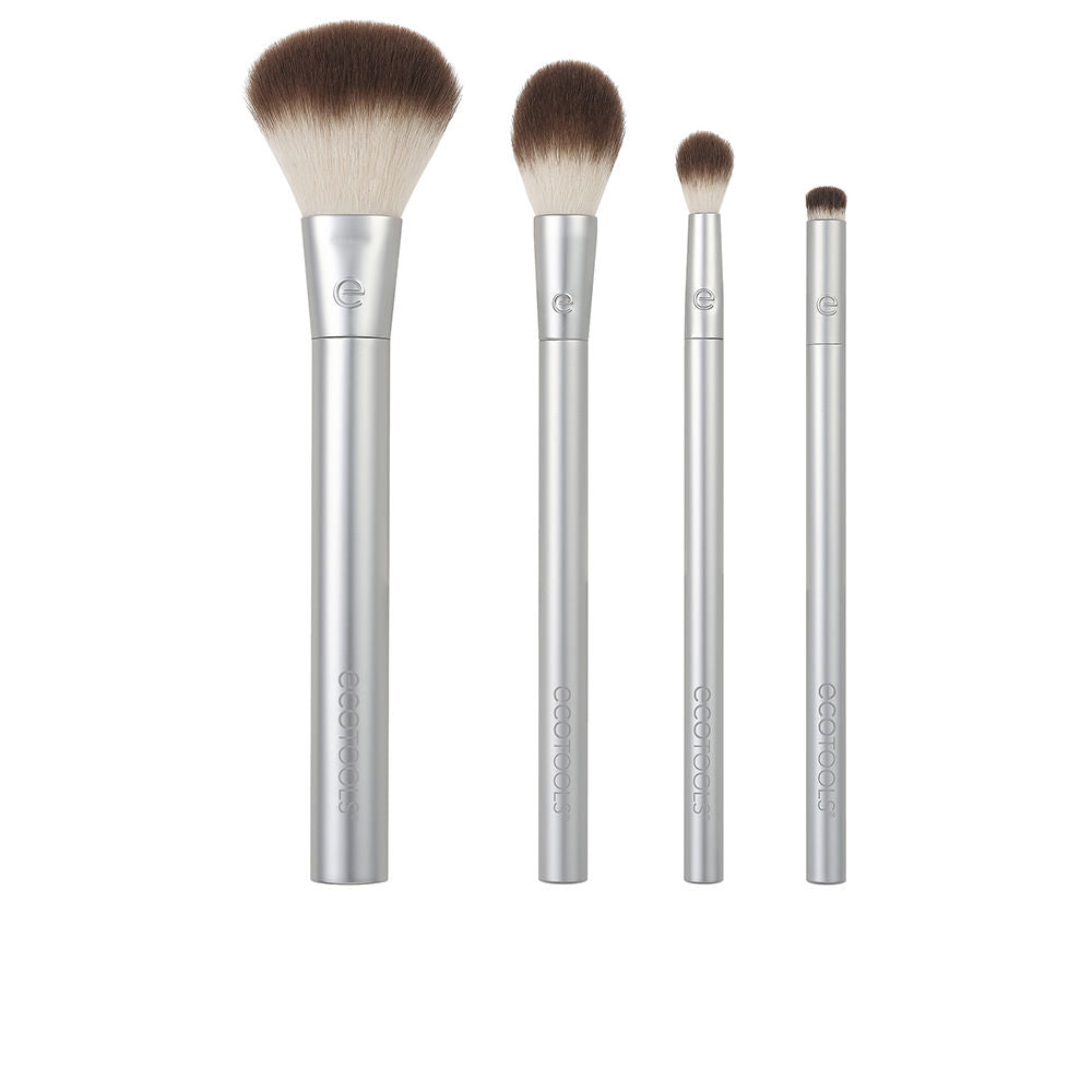 Four-piece EcoTools cheek and highlight brush set with plant-based sponge, metallic handles