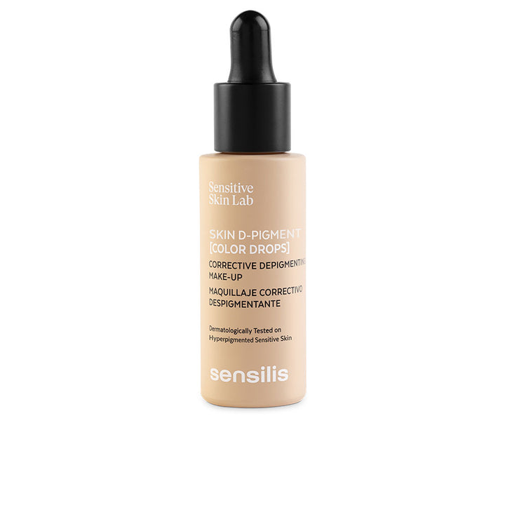30 ml bottle of liquid corrective makeup in Sand shade with glass dropper