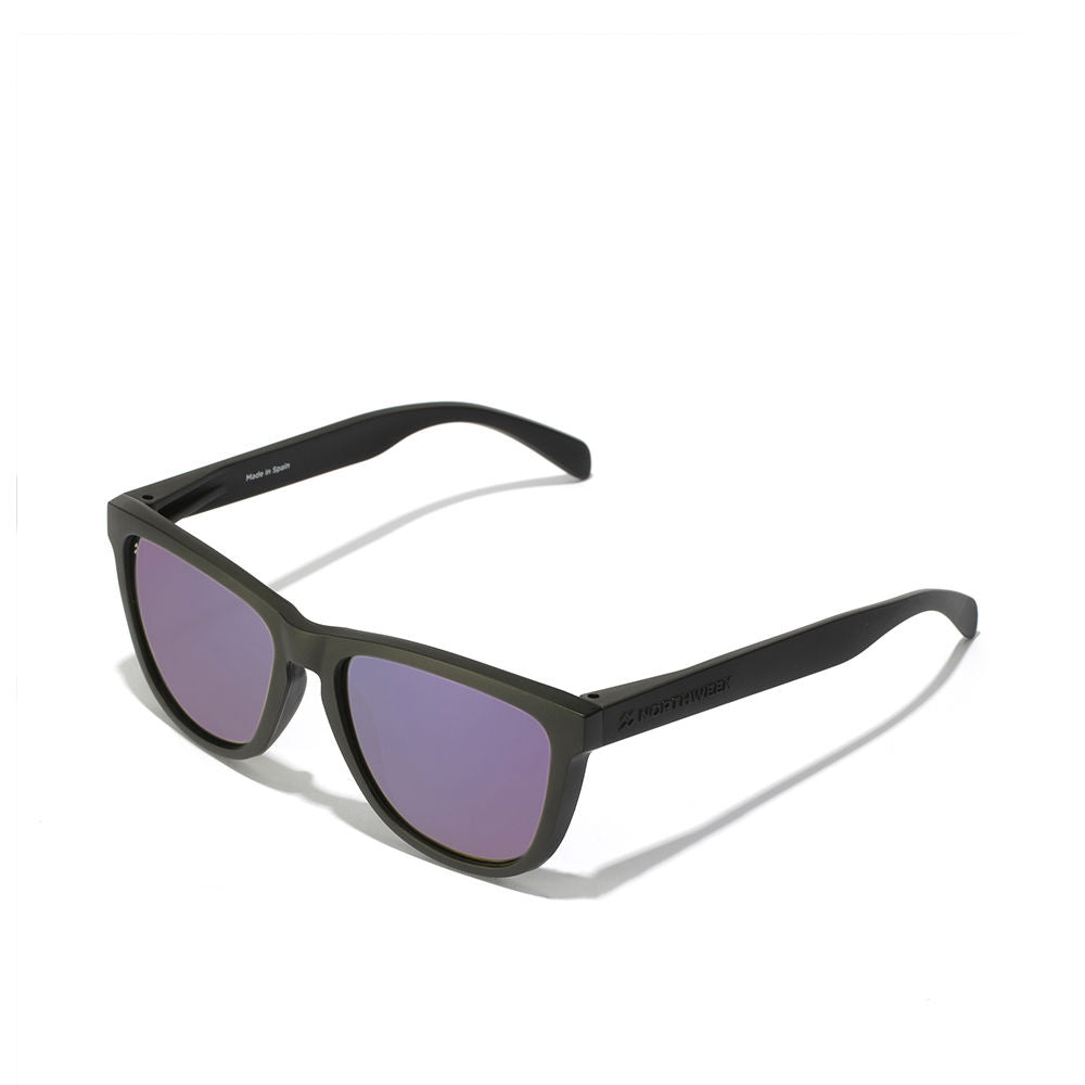 Matte black rectangular nylon sunglasses with polarised dark lenses, Unisex