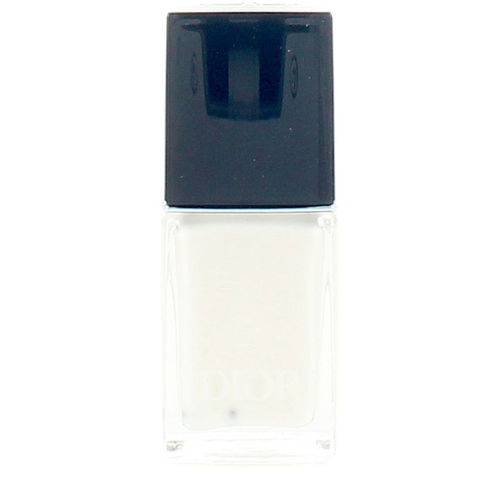 10 ml white nail polish bottle, glossy gel-effect, flat curved brush