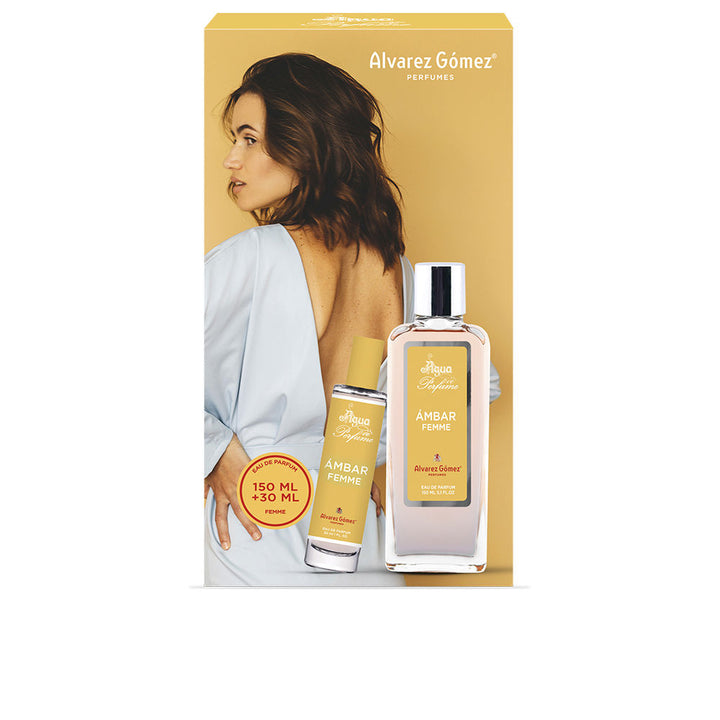 Rectangular glass bottle with yellow label and cylindrical cap, 50ml perfume