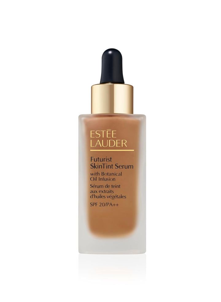 30 ml tinted face serum bottle with SPF20, sheer beige shade, pump dispenser