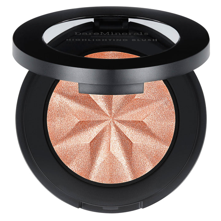 Compact peach-toned mineral blush-highlighter, 3.8 g, sheer luminous finish