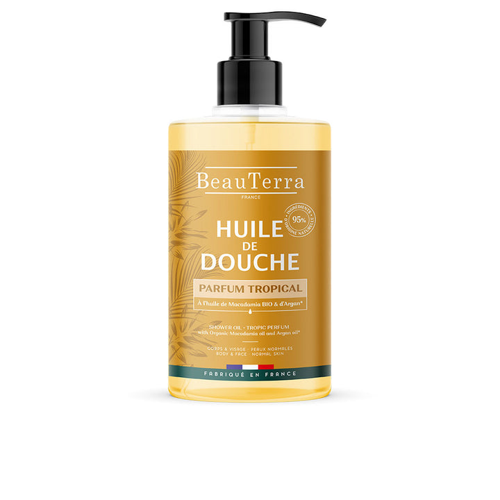 750 ml pump bottle of argan and macadamia shower oil with tropical floral scent