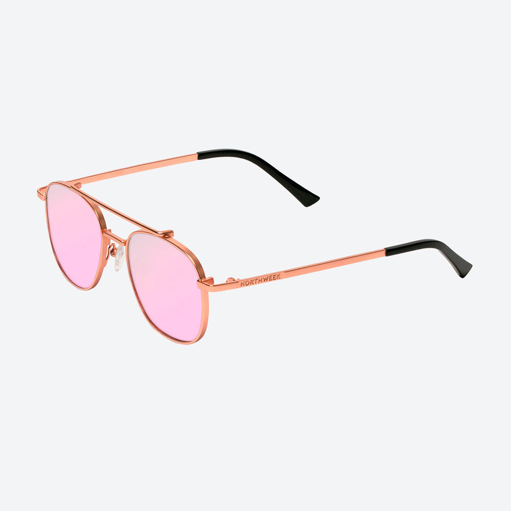 Unisex aviator sunglasses, rose-gold frame, polarised round lenses, 128 mm temples