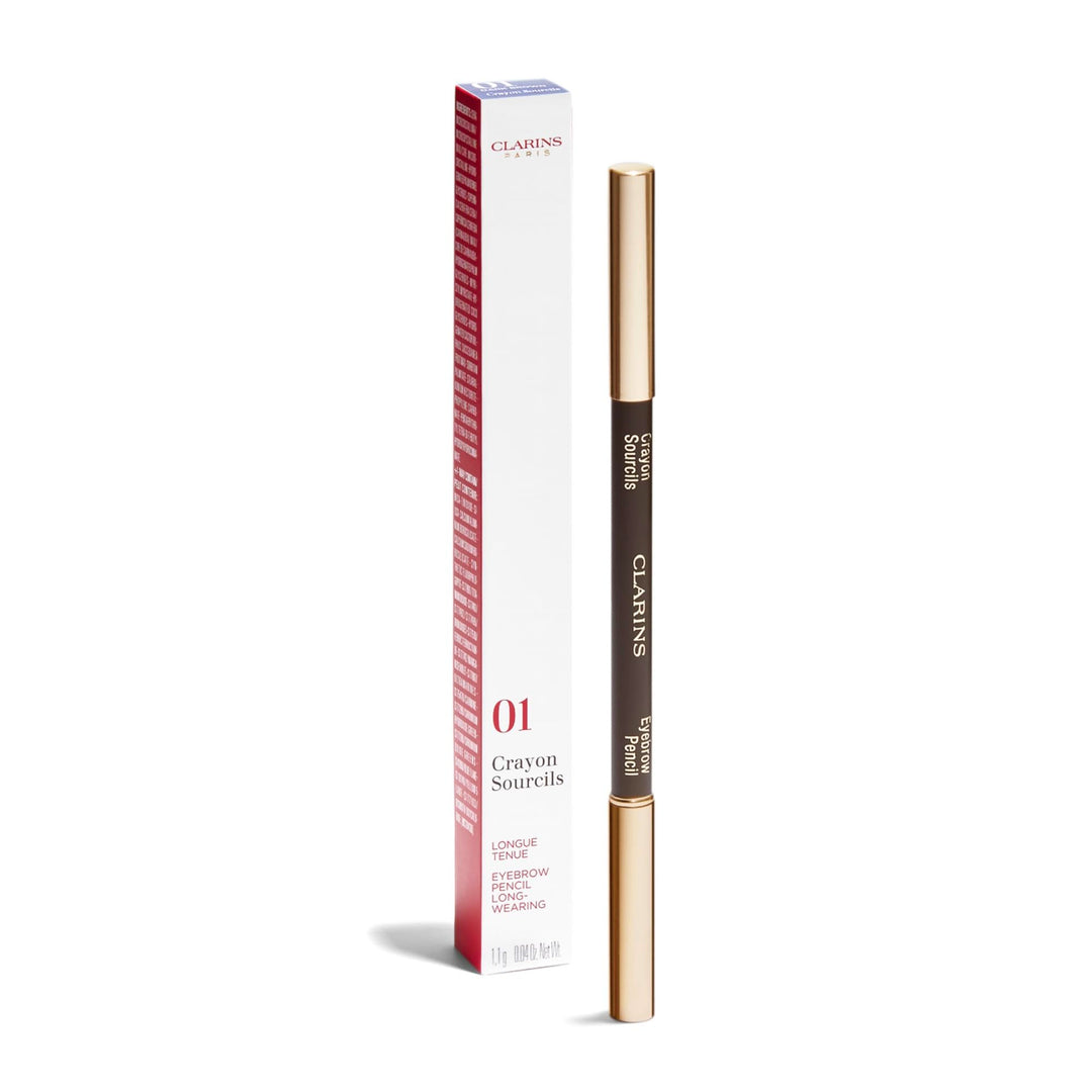 Slim dual-ended brown brow pencil with fine tip and spiral brush, 1.3 g
