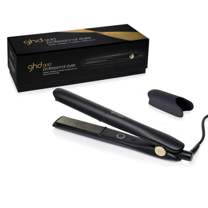 Black rounded ceramic hair straightener with 2.7 m swivel cable and plate protector