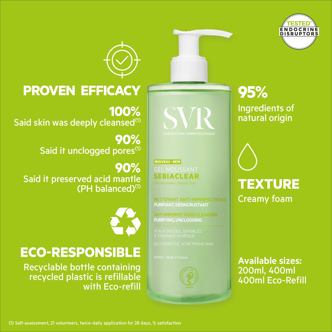 Clear mattifying gel cleanser pump, 400 ml, soap-free formula for oily skin