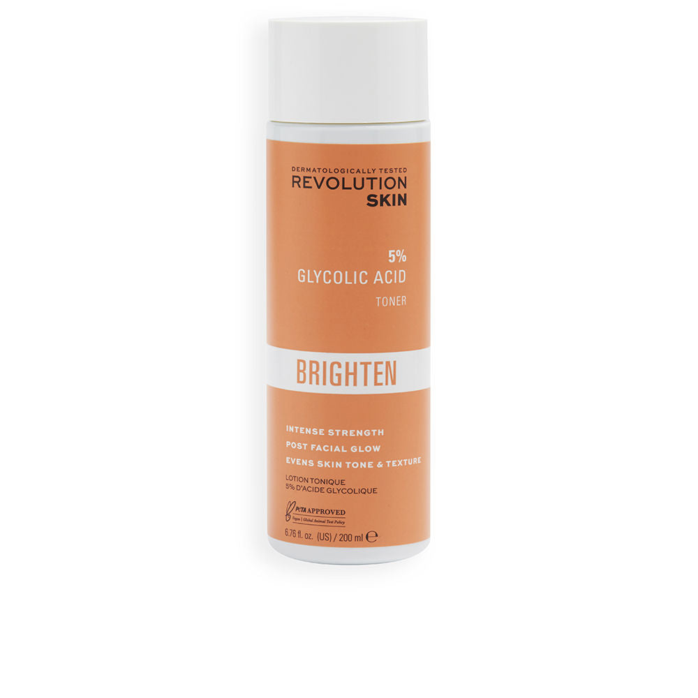 Clear 200 ml bottle of 2.5% glycolic acid tonic with botanical extracts